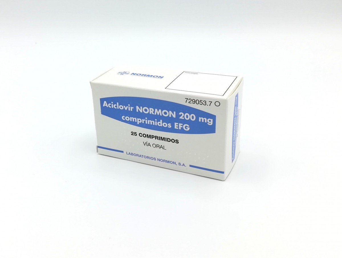 ACICLOVIR NORMON 200 mg COMPRIMIDOS EFG, 500 comprimidos fotografía del envase.