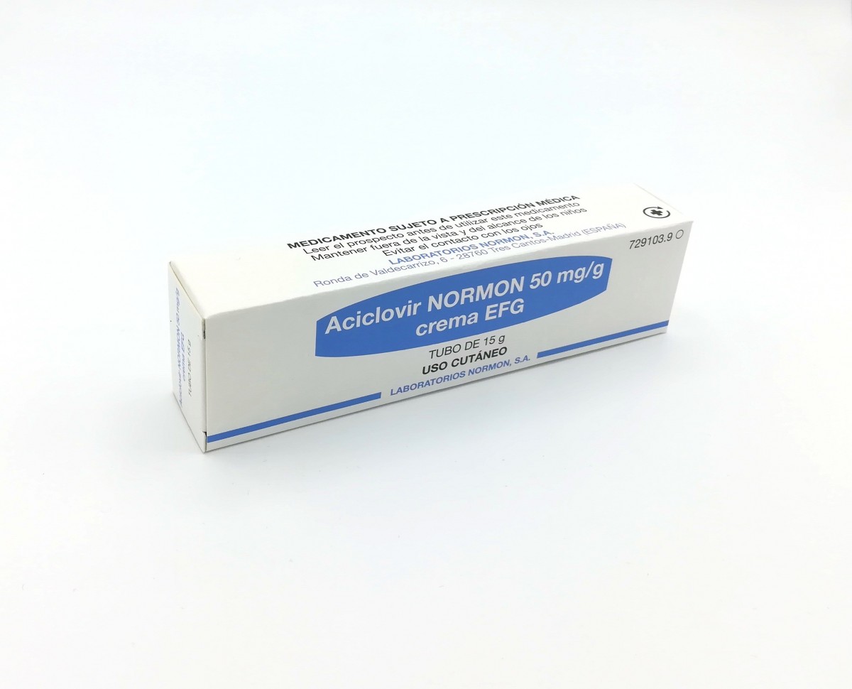 ACICLOVIR NORMON 50 mg/g CREMA EFG , 1 tubo de 15 g fotografía del envase.