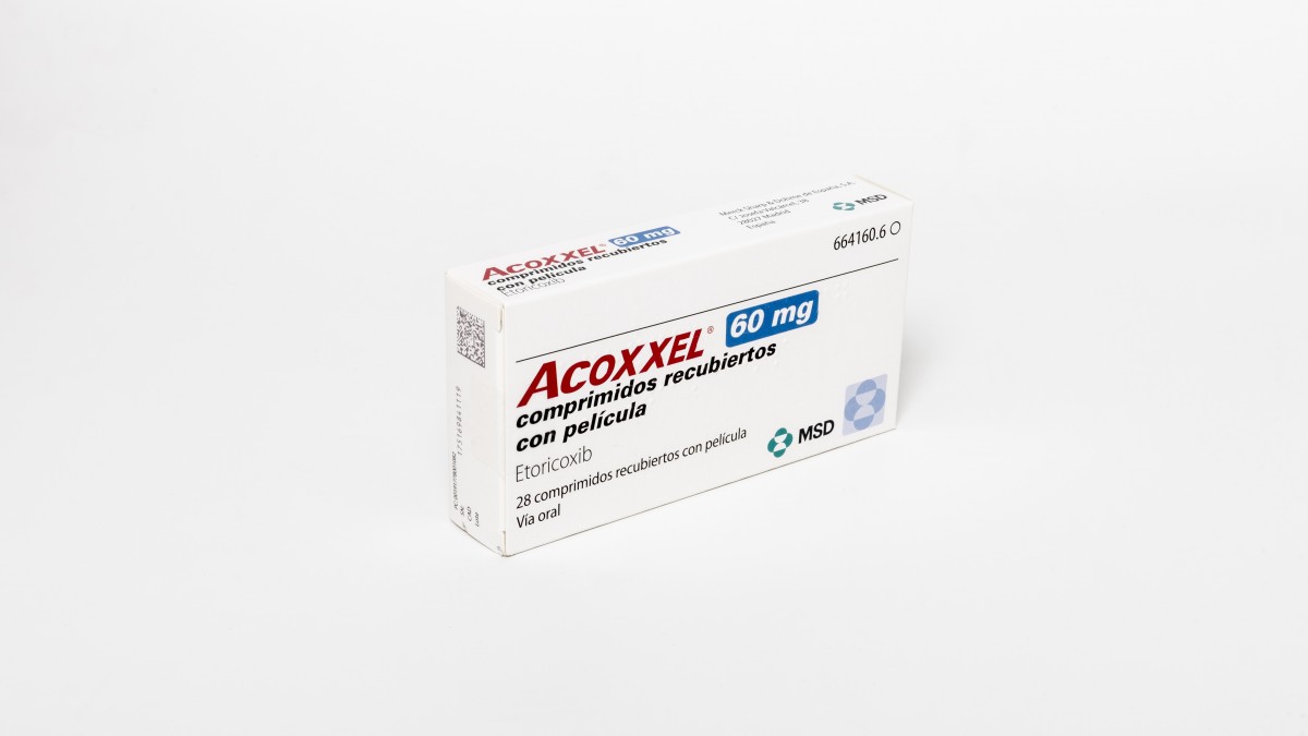 ACOXXEL 60 mg COMPRIMIDOS RECUBIERTOS CON PELICULA, 28 comprimidos fotografía del envase.