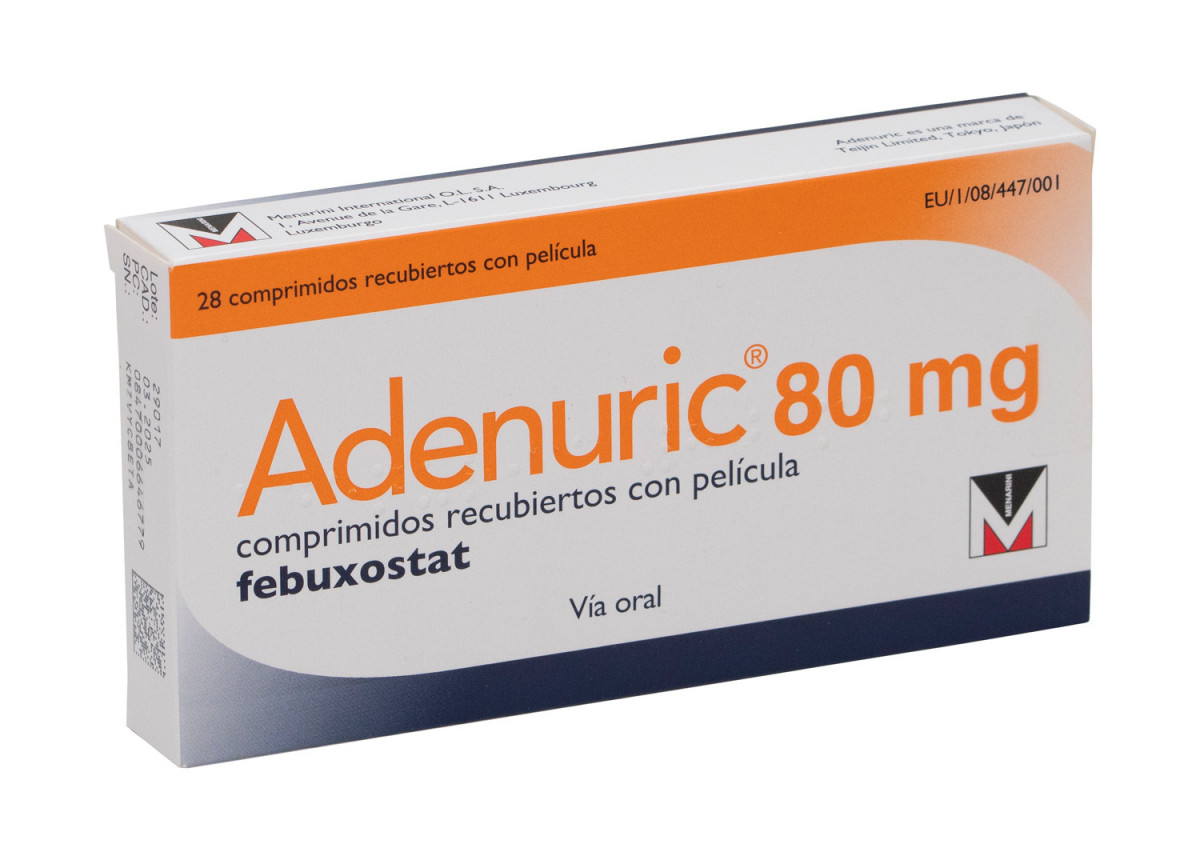 ADENURIC 80 mg COMPRIMIDOS RECUBIERTOS CON PELICULA, 28 comprimidos (Aclar/PVC/ alu) fotografía del envase.