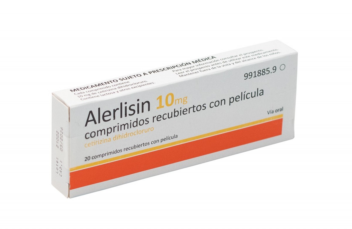 ALERLISIN 10 mg  COMPRIMIDOS RECUBIERTOS CON PELICULA, 20 comprimidos fotografía del envase.