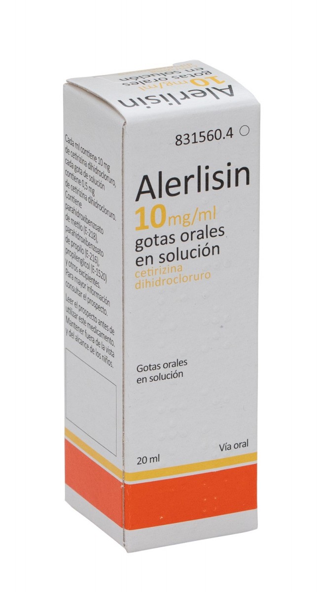 ALERLISIN 10 mg/ml GOTAS ORALES EN SOLUCION, 1 frasco de 20 ml fotografía del envase.