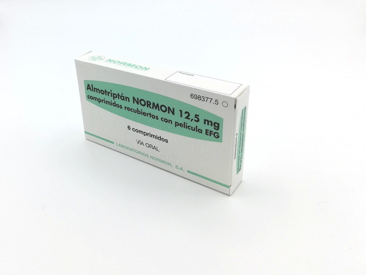 ALMOTRIPTAN NORMON 12,5 MG COMPRIMIDOS RECUBIERTOS CON PELICULA EFG , 6 comprimidos fotografía del envase.