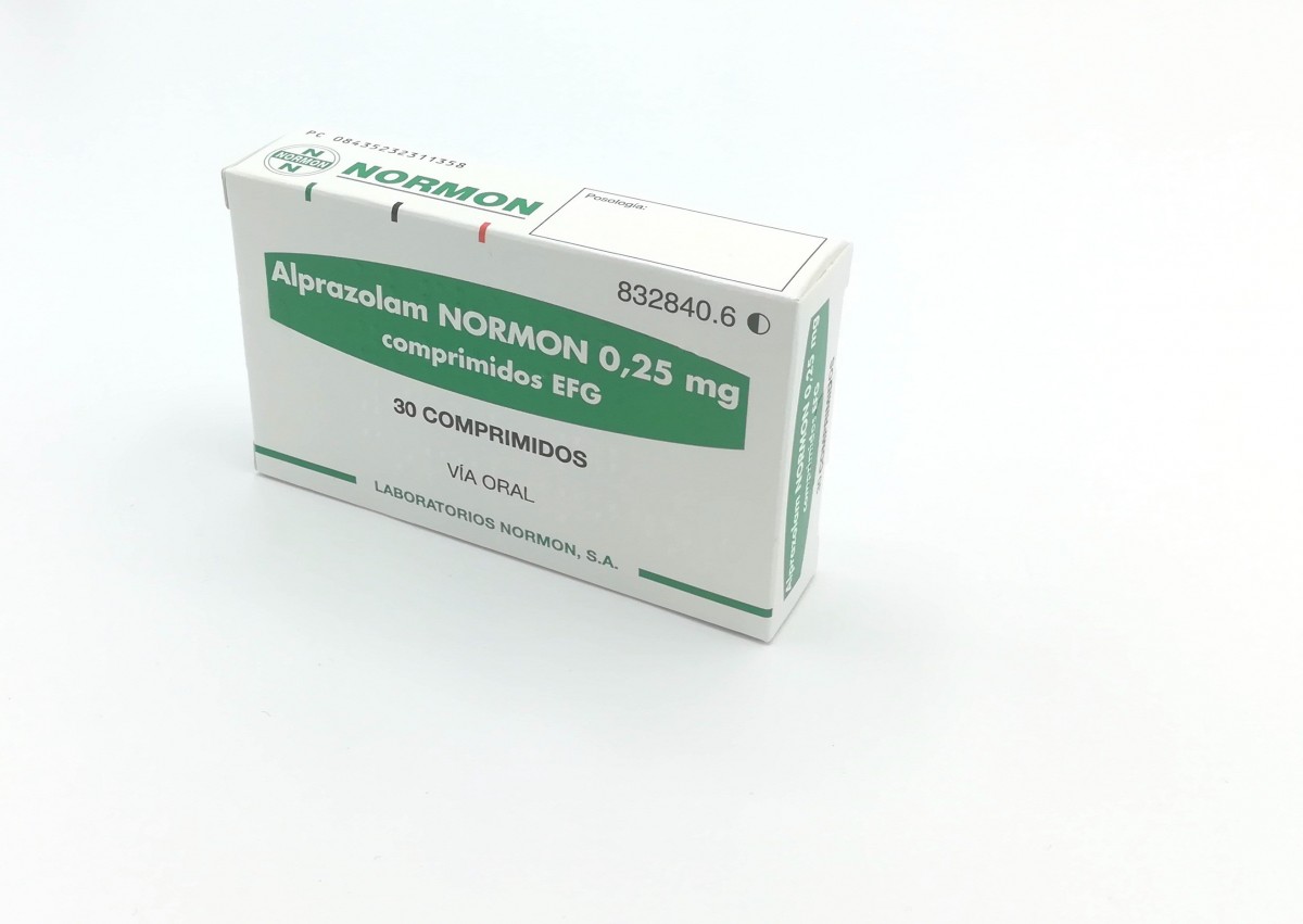 ALPRAZOLAM NORMON 0,25 mg COMPRIMIDOS EFG, 500 comprimidos fotografía del envase.
