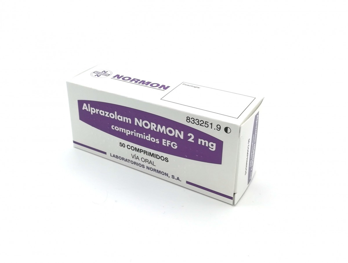 ALPRAZOLAM NORMON 2 mg COMPRIMIDOS EFG, 30 comprimidos fotografía del envase.