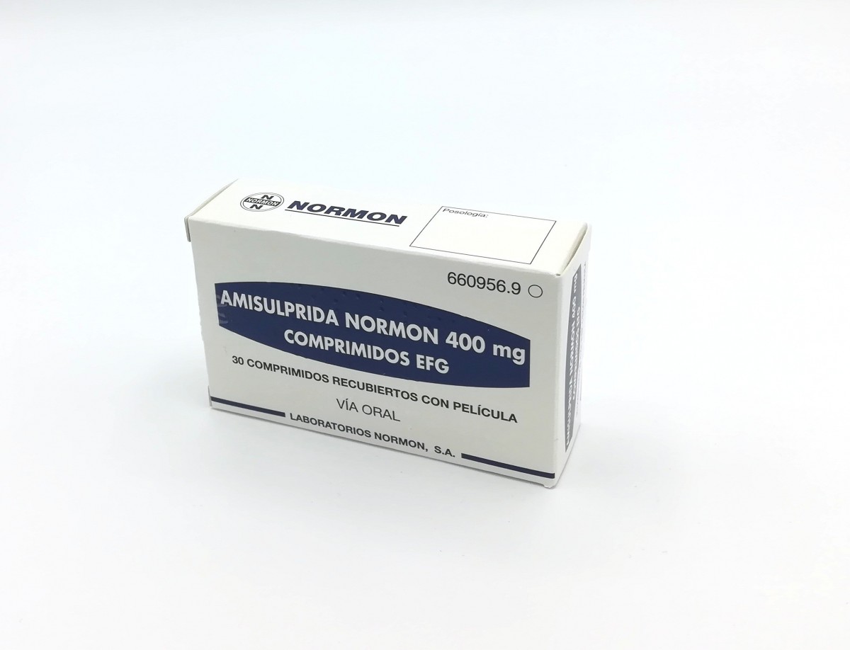 AMISULPRIDA NORMON 400 mg COMPRIMIDOS RECUBIERTOS CON PELICULA EFG, 30 comprimidos fotografía del envase.