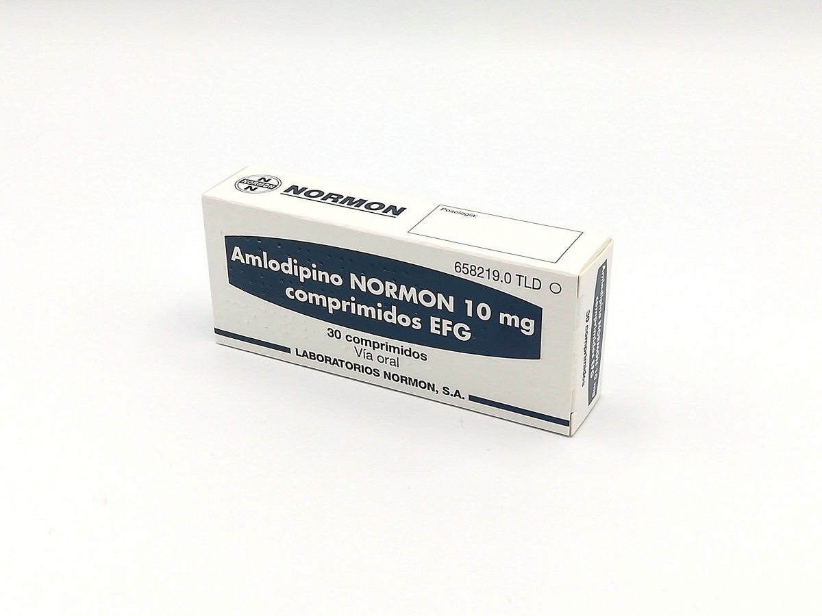AMLODIPINO NORMON 10 mg COMPRIMIDOS EFG , 30 comprimidos fotografía del envase.