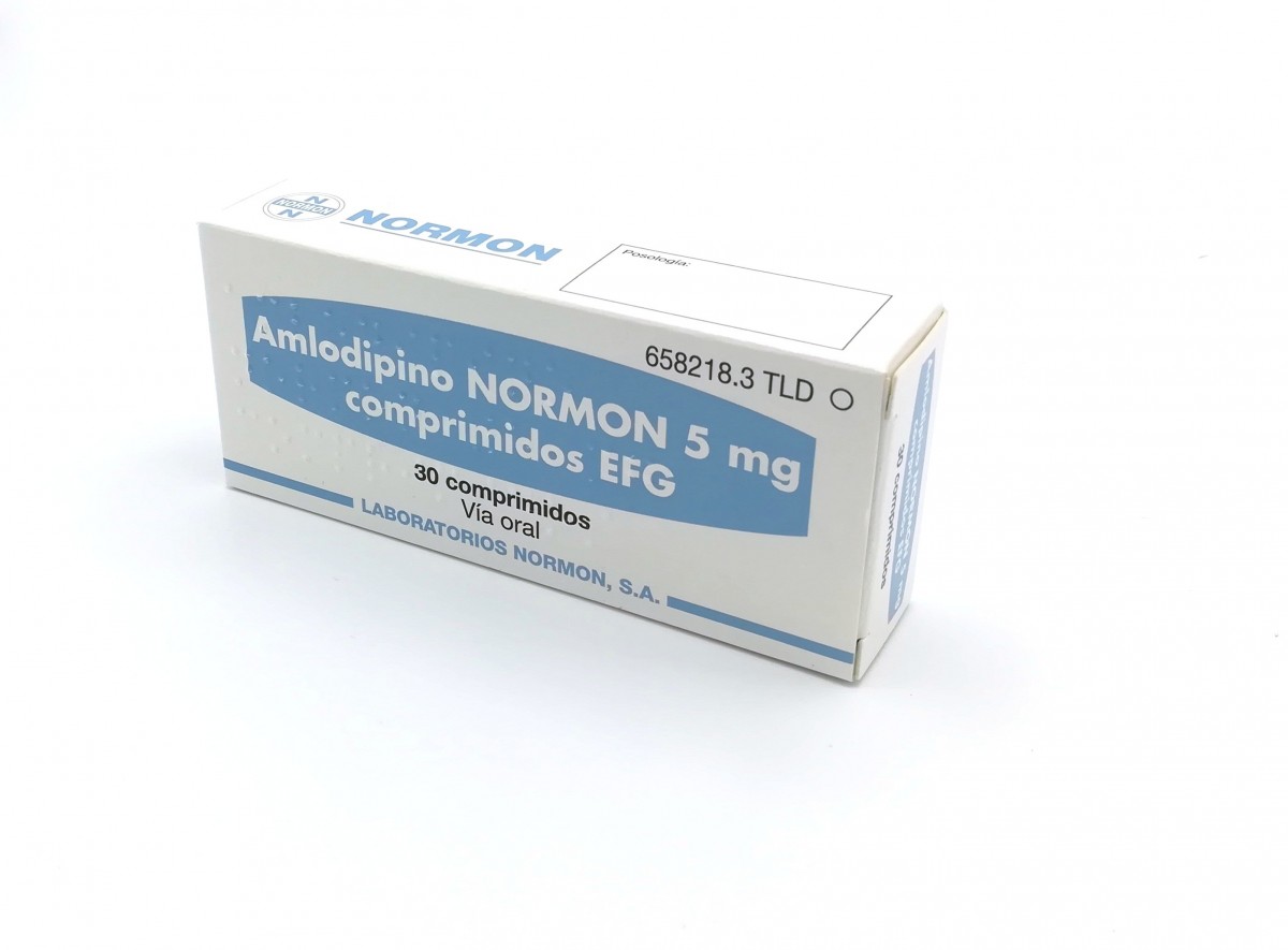 AMLODIPINO NORMON 5 mg COMPRIMIDOS EFG , 30 comprimidos fotografía del envase.