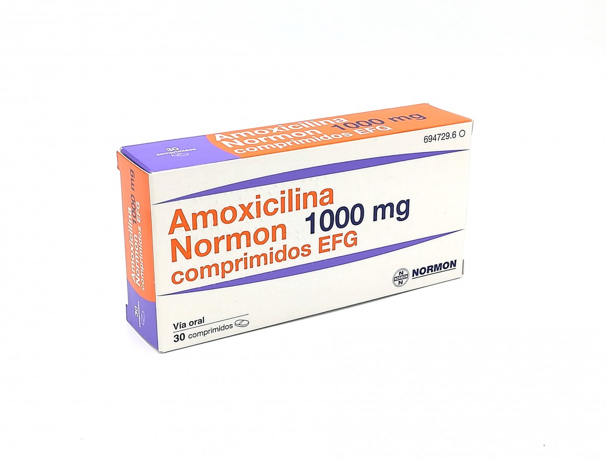 AMOXICILINA NORMON 1000 MG COMPRIMIDOS EFG  , 24 comprimidos fotografía del envase.