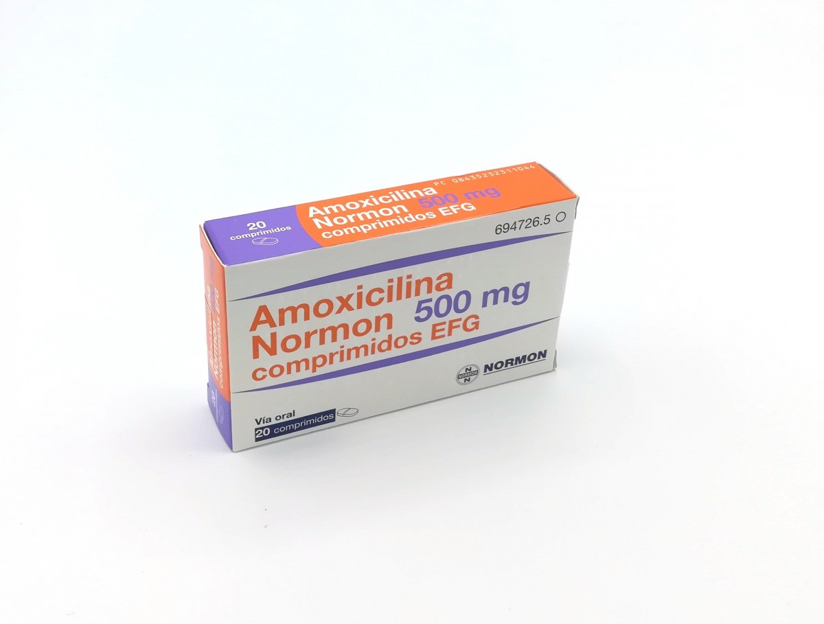 AMOXICILINA NORMON 500 MG COMPRIMIDOS EFG  , 20 comprimidos fotografía del envase.