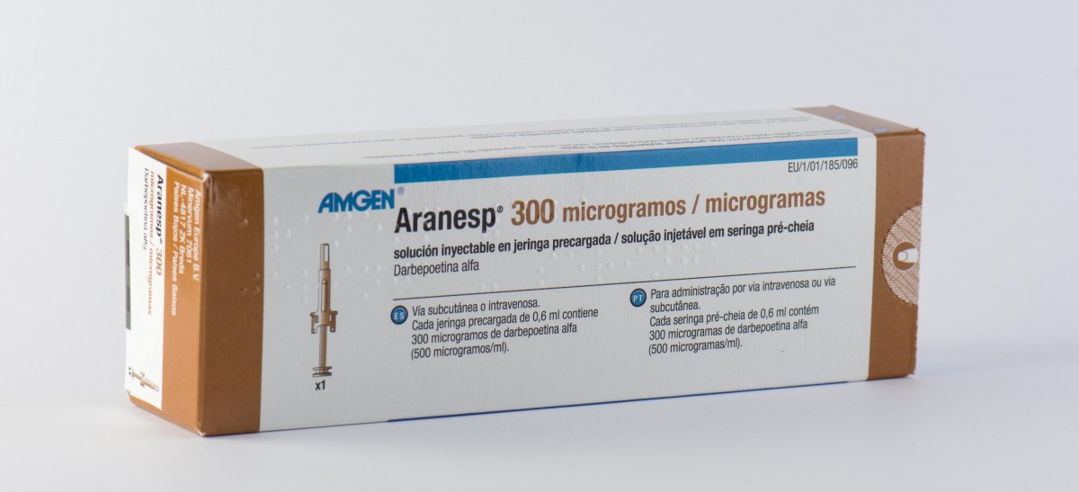 ARANESP 300 microgramos SOLUCION INYECTABLE EN JERINGA PRECARGADA, 1 jeringa precargada de 0,6 ml fotografía del envase.