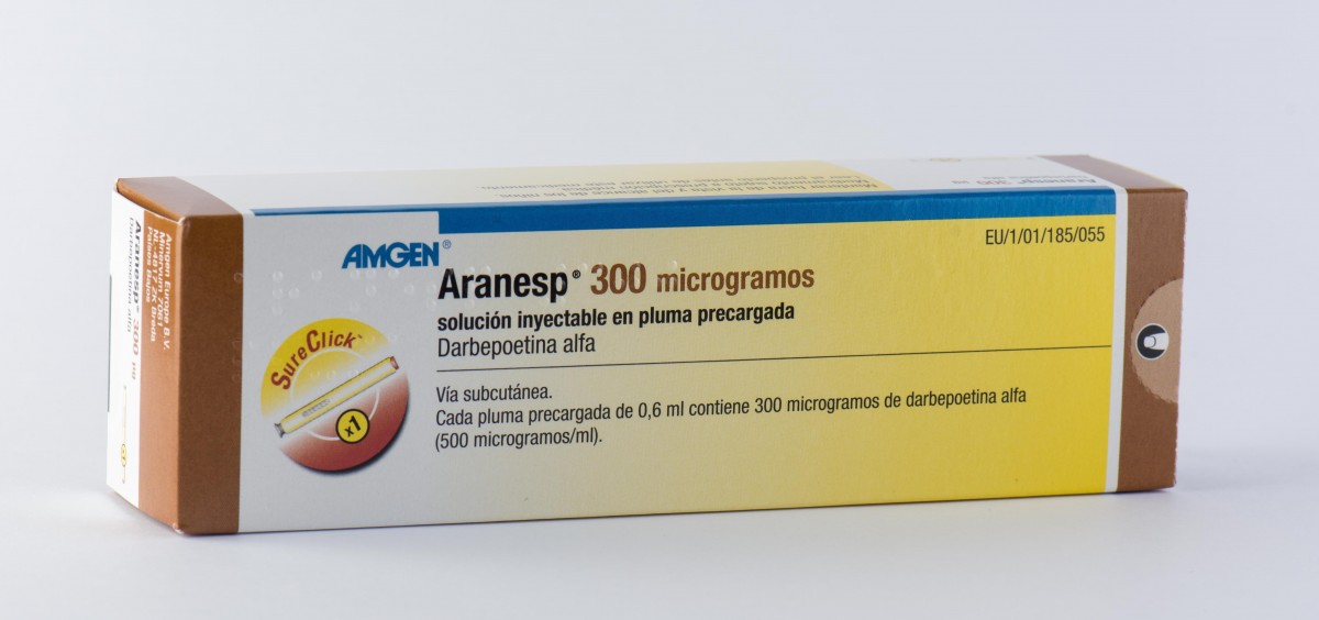 ARANESP 300 microgramos SOLUCION INYECTABLE EN PLUMA PRECARGADA, 1 pluma precargada de 0,6 ml fotografía del envase.