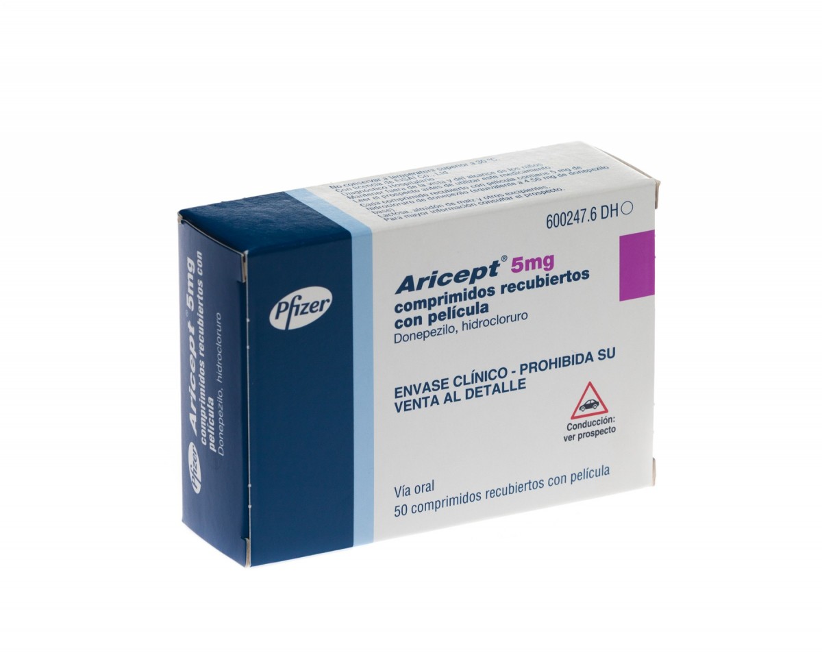 ARICEPT 5 mg COMPRIMIDOS RECUBIERTOS CON PELICULA , 50 comprimidos fotografía del envase.