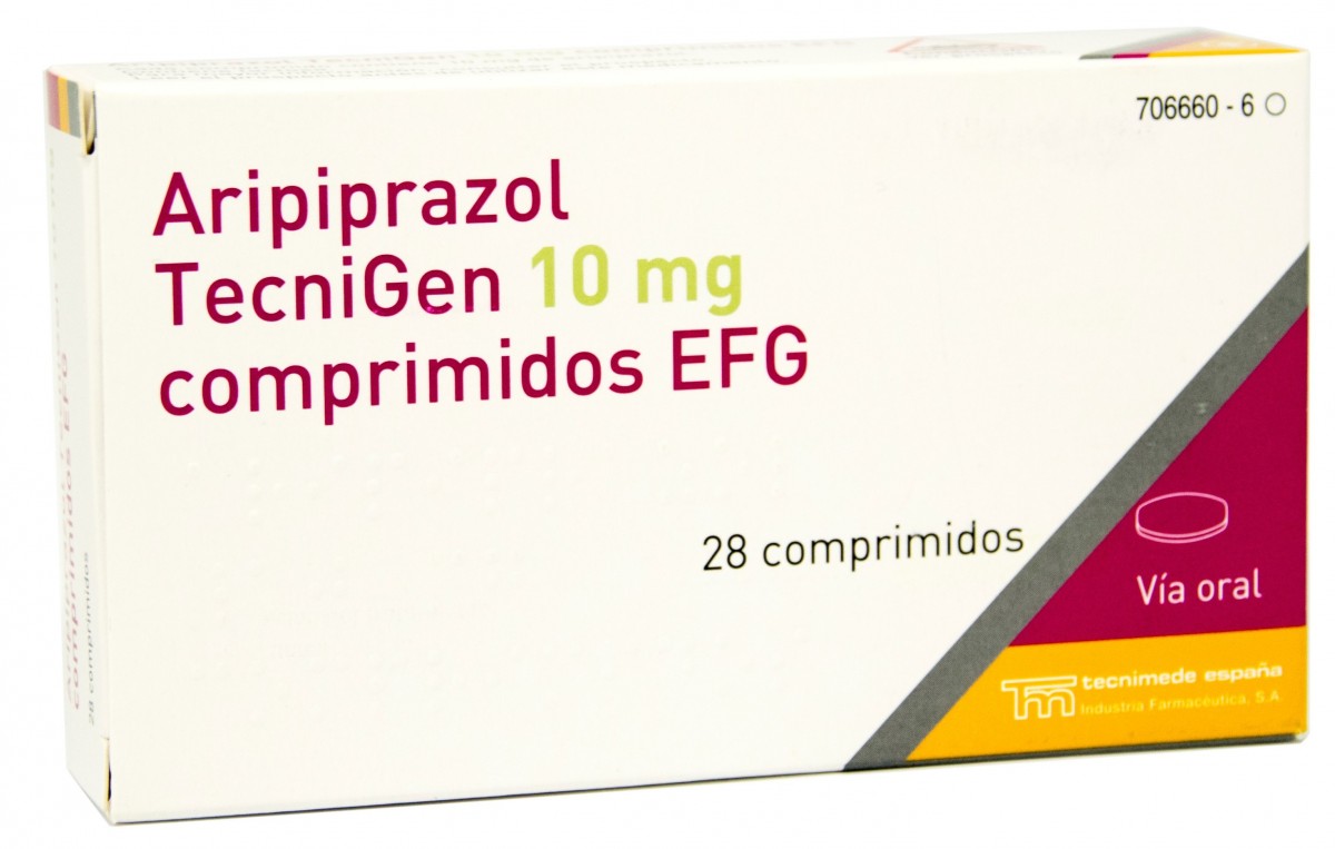 ARIPIPRAZOL TECNIGEN 10 MG COMPRIMIDOS EFG , 28 comprimidos fotografía del envase.