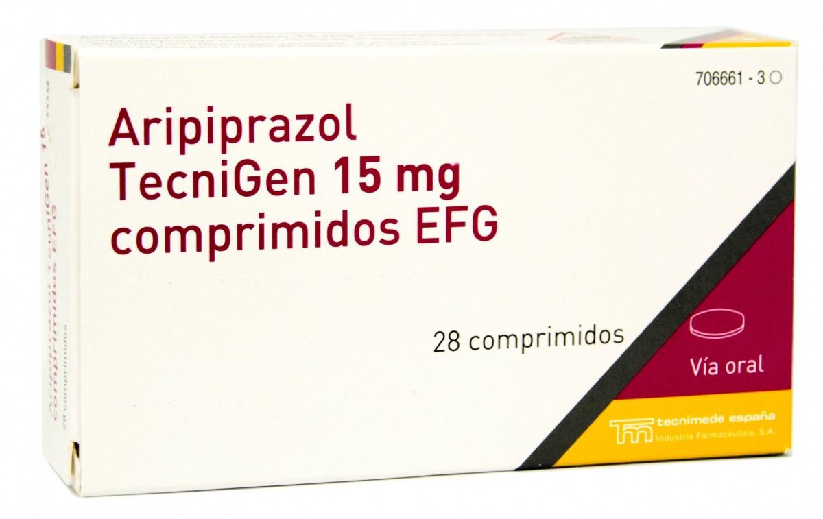 ARIPIPRAZOL TECNIGEN 15 MG COMPRIMIDOS EFG , 28 comprimidos fotografía del envase.
