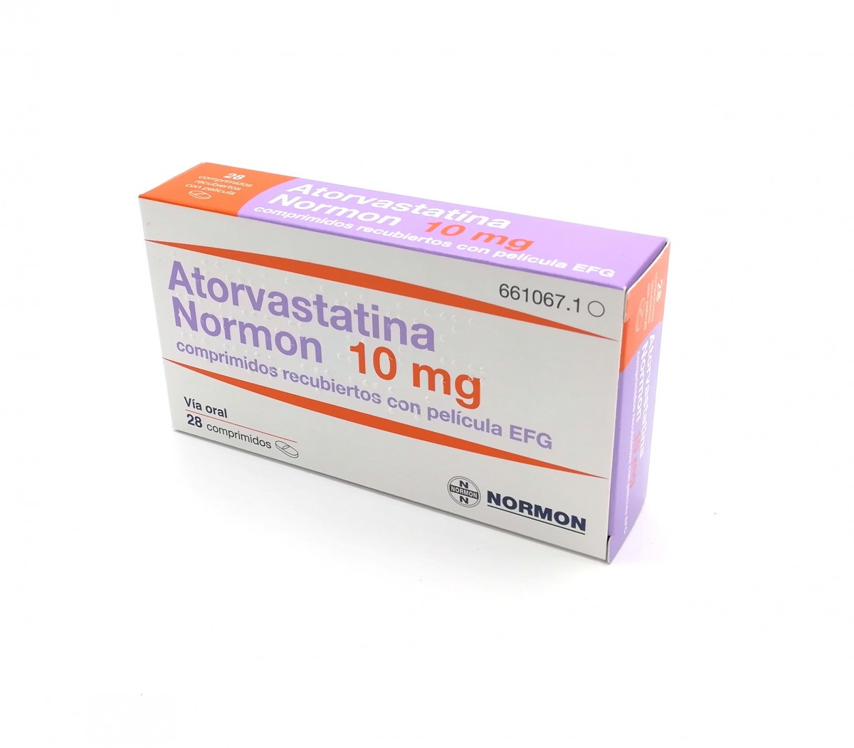 ATORVASTATINA NORMON 10 mg COMPRIMIDOS RECUBIERTOS CON PELICULA EFG , 500 comprimidos fotografía del envase.