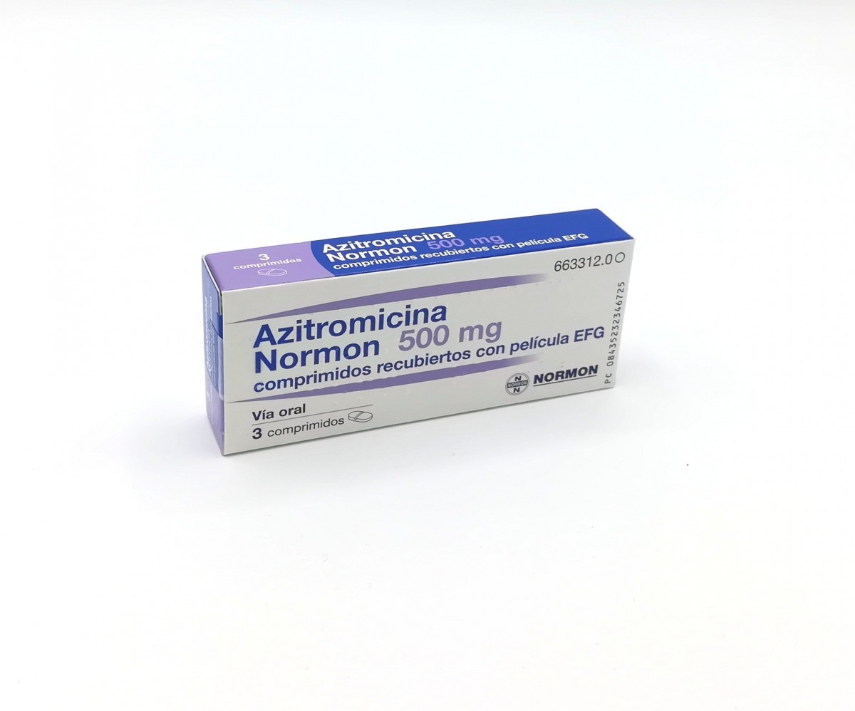 AZITROMICINA NORMON 500 mg COMPRIMIDOS RECUBIERTOS CON PELICULA EFG, 3 comprimidos fotografía del envase.