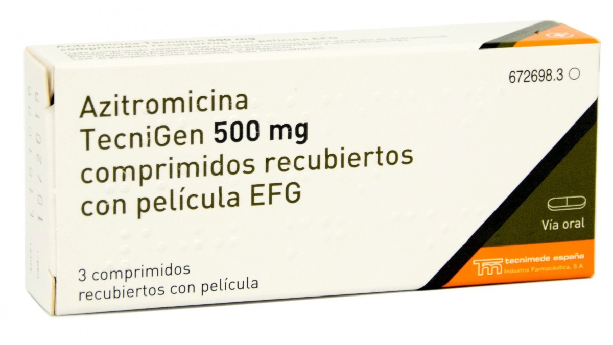 AZITROMICINA TECNIGEN 500 mg COMPRIMIDOS RECUBIERTOS CON PELICULA EFG , 150 comprimidos fotografía del envase.