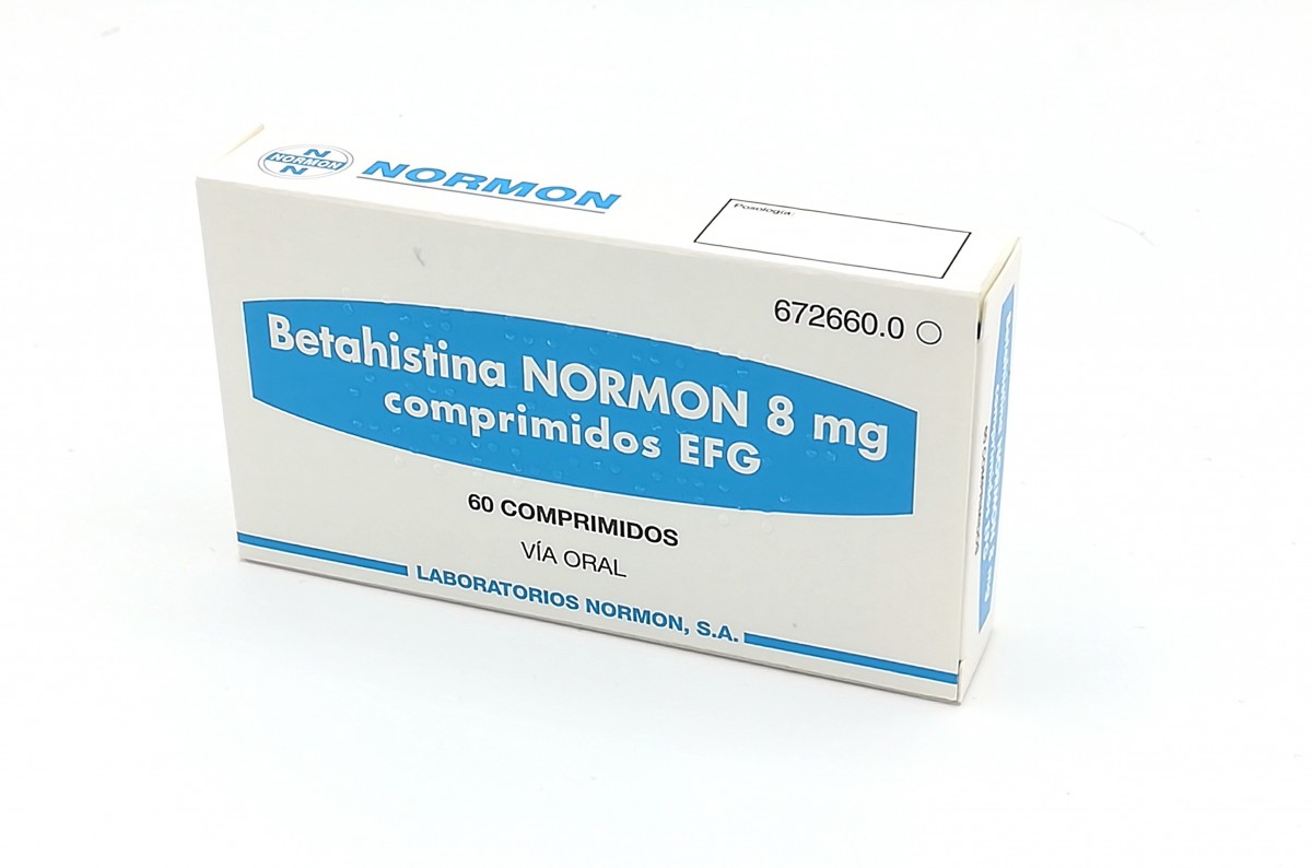 BETAHISTINA NORMON 8 mg COMPRIMIDOS EFG, 60 comprimidos fotografía del envase.