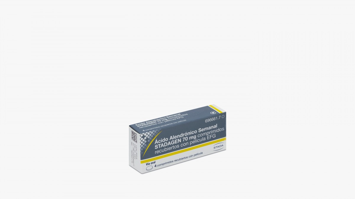 ACIDO ALENDRONICO SEMANAL STADAFARMA 70 mg COMPRIMIDOS RECUBIERTOS CON PELICULA EFG , 4 comprimidos fotografía del envase.