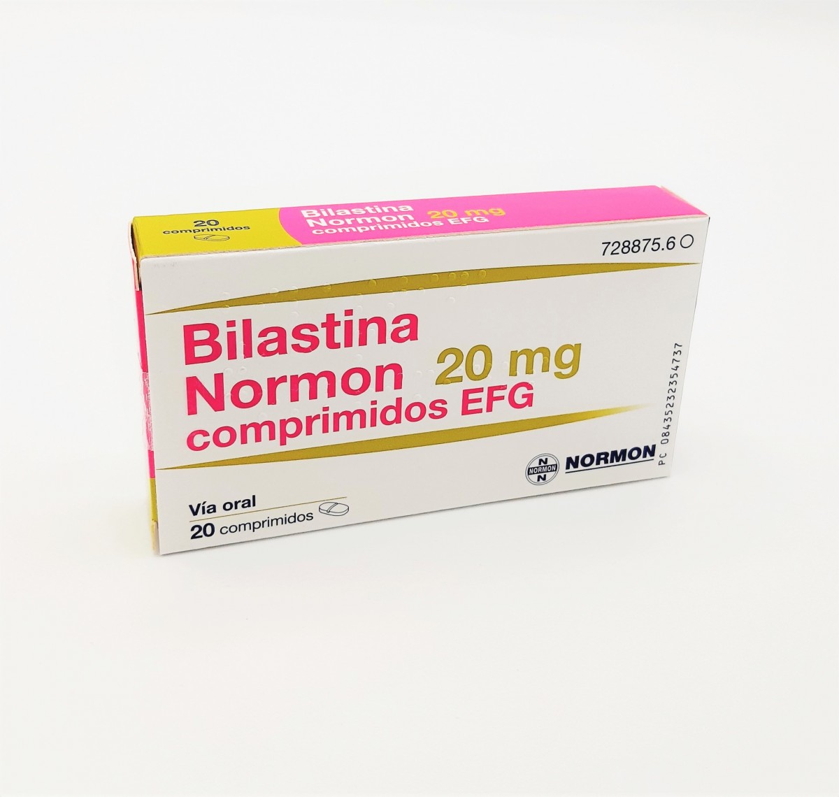 BILASTINA NORMON 20 MG COMPRIMIDOS EFG, 20 comprimidos (Blister Al/Al/PA-PVC) fotografía del envase.