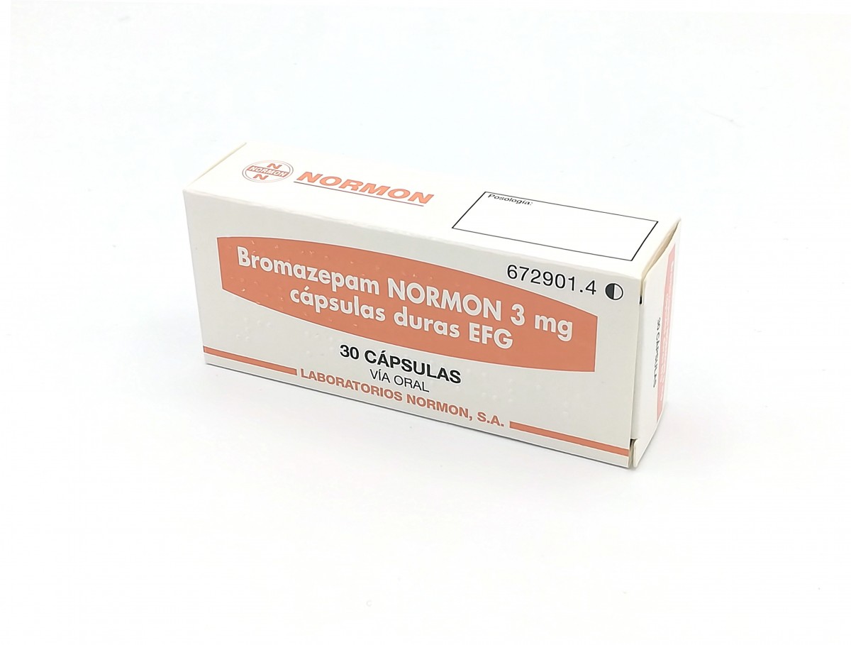 BROMAZEPAM NORMON 3 mg CAPSULAS DURAS EFG, 30 cápsulas fotografía del envase.
