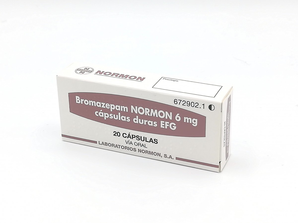 BROMAZEPAM NORMON 6 mg CAPSULAS DURAS EFG , 20 cápsulas fotografía del envase.
