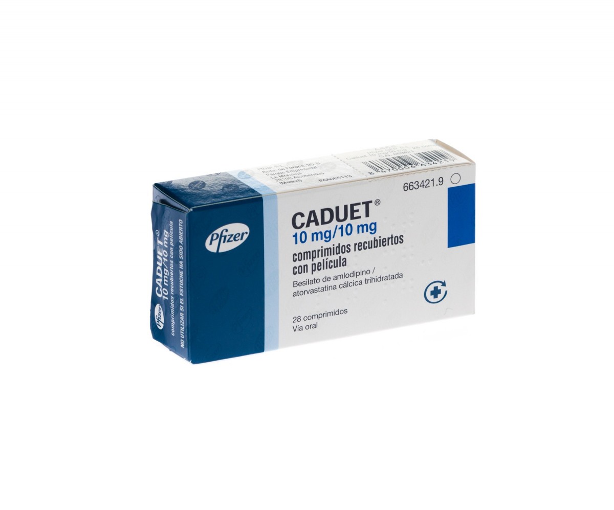 CADUET 10 mg/10 mg COMPRIMIDOS RECUBIERTOS CON PELICULA , 28 comprimidos fotografía del envase.