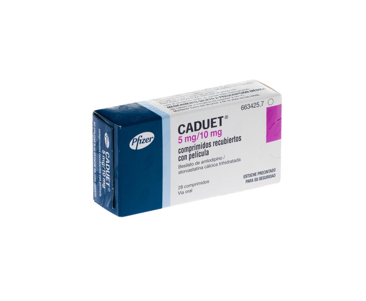 CADUET 5 mg/10 mg COMPRIMIDOS RECUBIERTOS CON PELICULA , 28 comprimidos fotografía del envase.