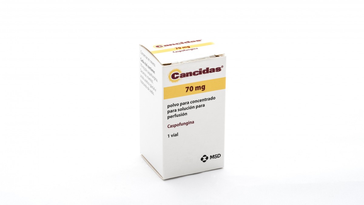 CANCIDAS 70 mg POLVO PARA CONCENTRADO PARA SOLUCION PARA PERFUSION, 1 vial fotografía del envase.