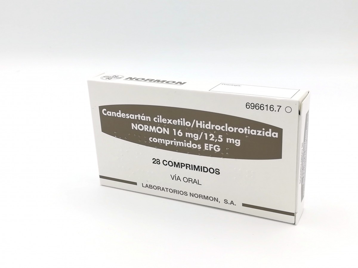 CANDESARTAN CILEXETILO/HIDROCLOROTIAZIDA NORMON 16 MG/12.5 MG COMPRIMIDOS EFG , 28 comprimidos fotografía del envase.