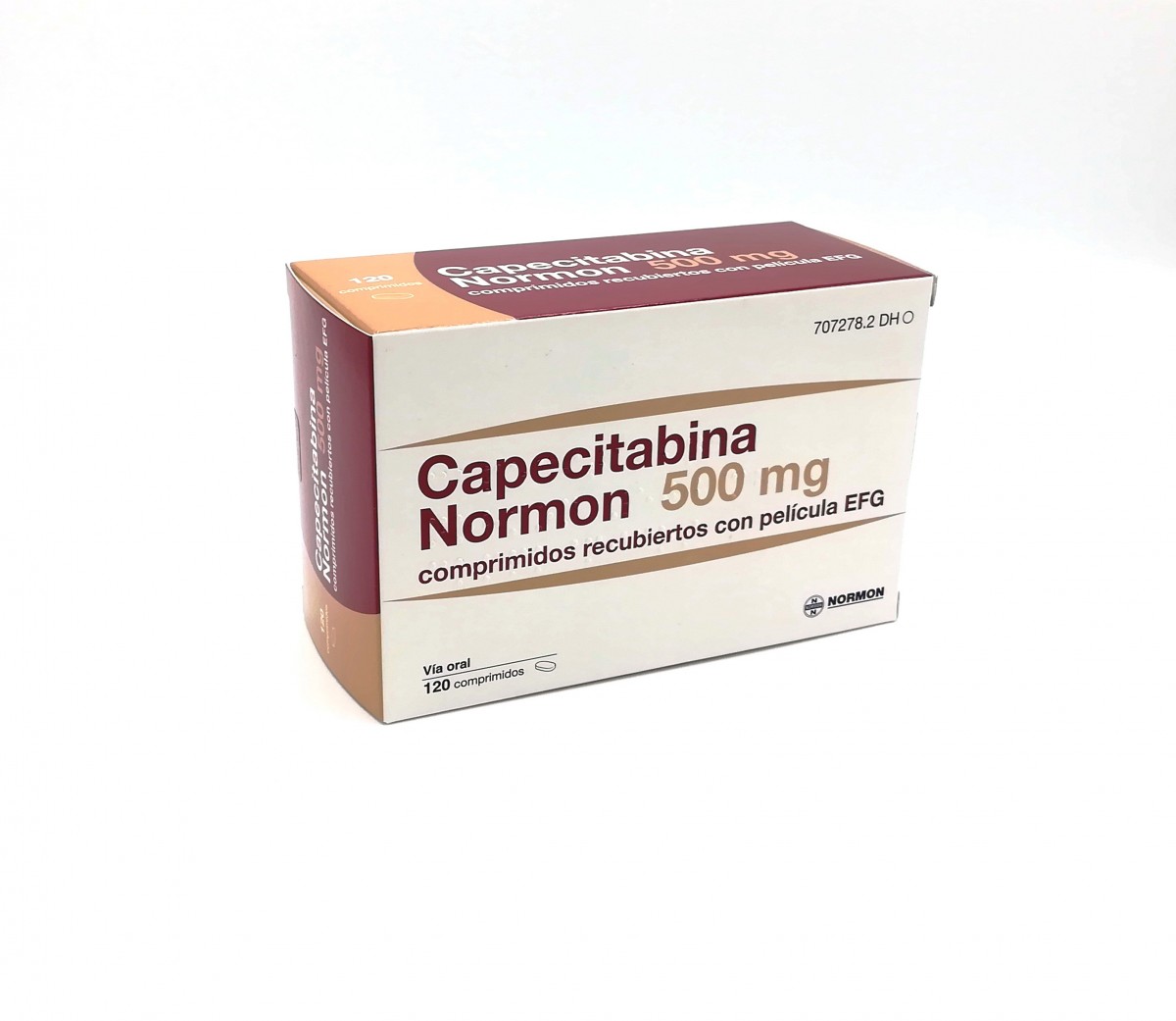 CAPECITABINA NORMON 500 MG COMPRIMIDOS RECUBIERTOS CON PELICULA EFG , 120 comprimidos fotografía del envase.