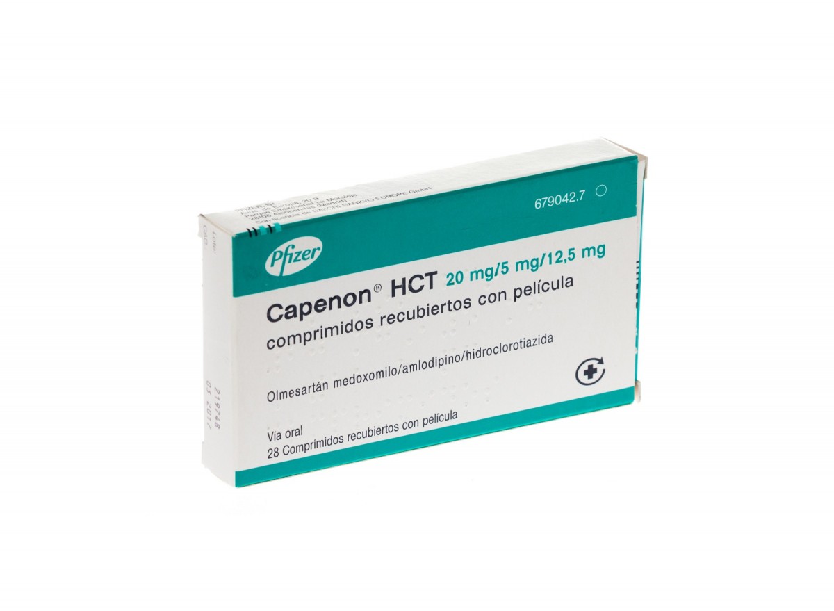 CAPENON HCT 20 mg/5 mg/12,5 mg COMPRIMIDOS RECUBIERTOS CON PELICULA , 28 comprimidos fotografía del envase.