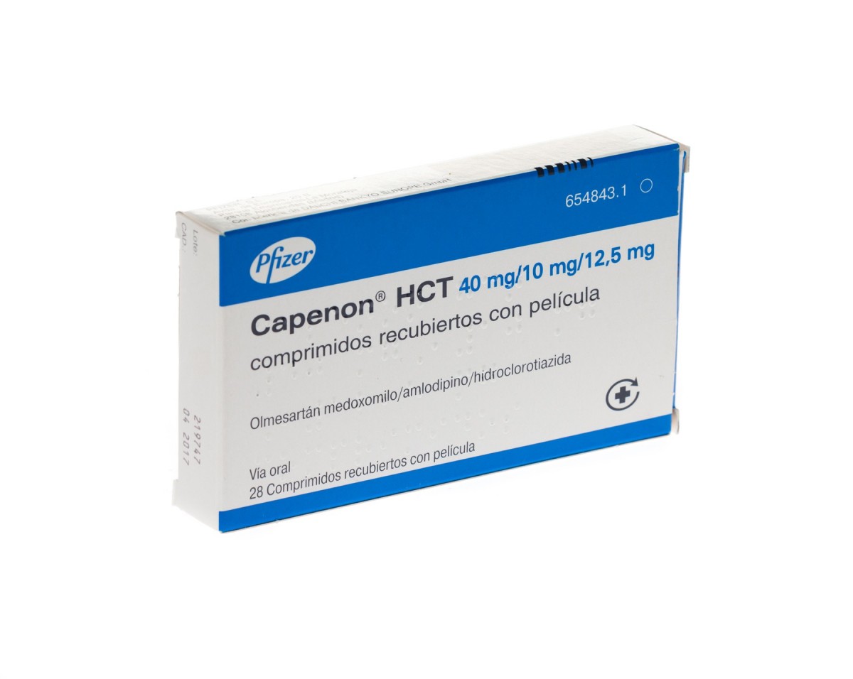 CAPENON HCT 40 mg/10 mg/12,5 mg COMPRIMIDOS RECUBIERTOS CON PELICULA , 28 comprimidos fotografía del envase.