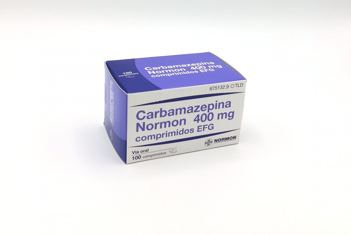 CARBAMAZEPINA NORMON 400 mg  COMPRIMIDOS EFG , 100 comprimidos fotografía del envase.