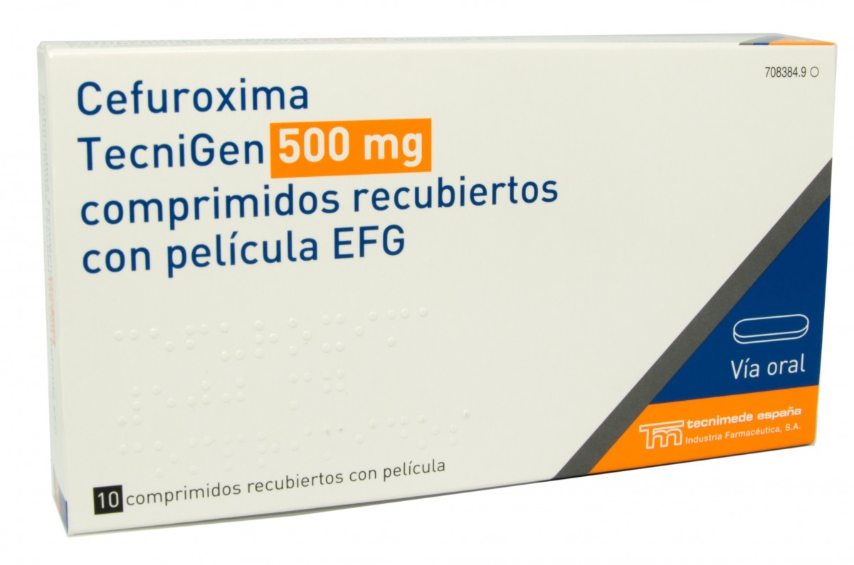 CEFUROXIMA TECNIGEN 500 MG COMPRIMIDOS RECUBIERTOS CON PELICULA EFG,15 comprimidos fotografía del envase.