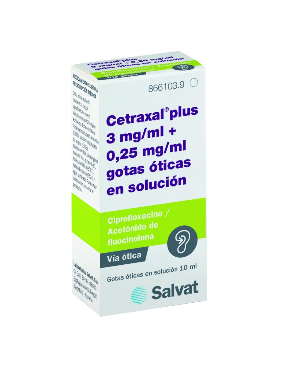 CETRAXAL PLUS 3 mg/ml + 0,25 mg/ml  GOTAS ÓTICAS EN SOLUCIÓN , 1 frasco de 10 ml fotografía del envase.