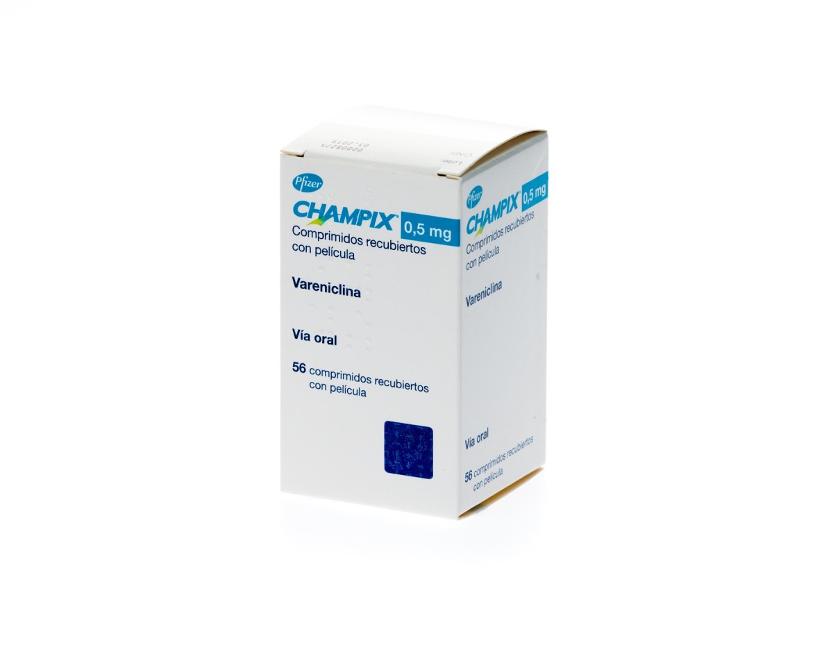 CHAMPIX 0,5 mg COMPRIMIDOS RECUBIERTOS CON PELICULA, 56 comprimidos fotografía del envase.