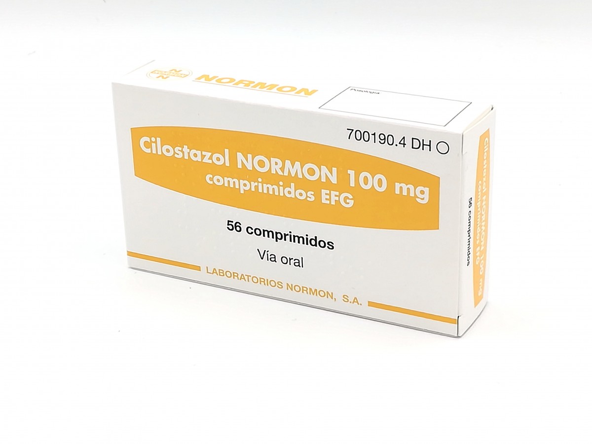 CILOSTAZOL NORMON 100 MG COMPRIMIDOS EFG , 56 comprimidos fotografía del envase.