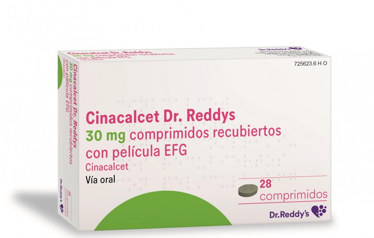 CINACALCET DR. REDDYS 30 MG COMPRIMIDOS RECUBIERTOS CON PELICULA EFG, 28 comprimidos fotografía del envase.