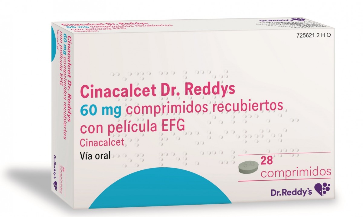 CINACALCET DR. REDDYS 60 MG COMPRIMIDOS RECUBIERTOS CON PELICULA EFG, 28 comprimidos fotografía del envase.
