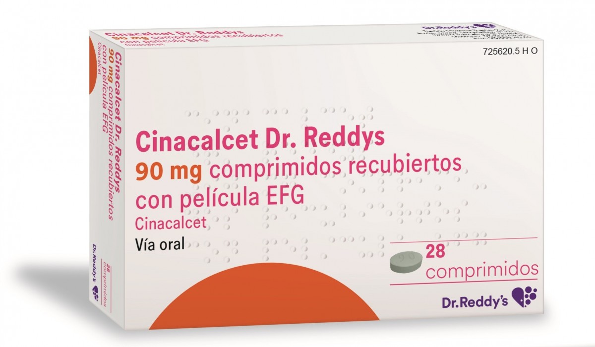 CINACALCET DR. REDDYS 90 MG COMPRIMIDOS RECUBIERTOS CON PELICULA EFG, 28 comprimidos fotografía del envase.