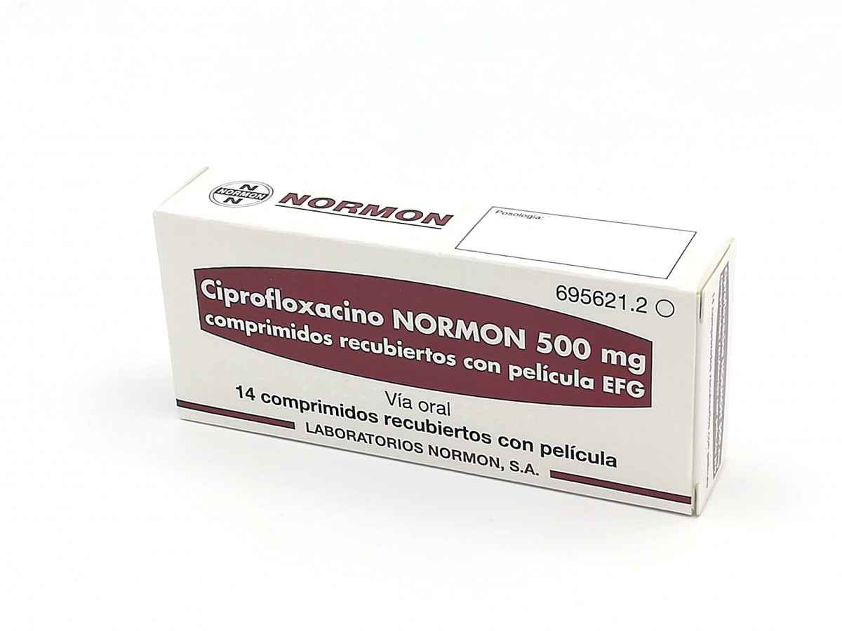 CIPROFLOXACINO NORMON 500 mg COMPRIMIDOS RECUBIERTOS CON PELICULA EFG , 10 comprimidos fotografía del envase.