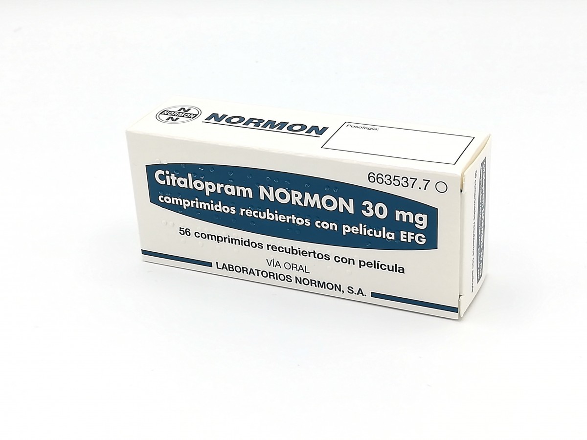 CITALOPRAM NORMON 30 mg COMPRIMIDOS RECUBIERTOS CON PELICULA EFG, 28 comprimidos fotografía del envase.