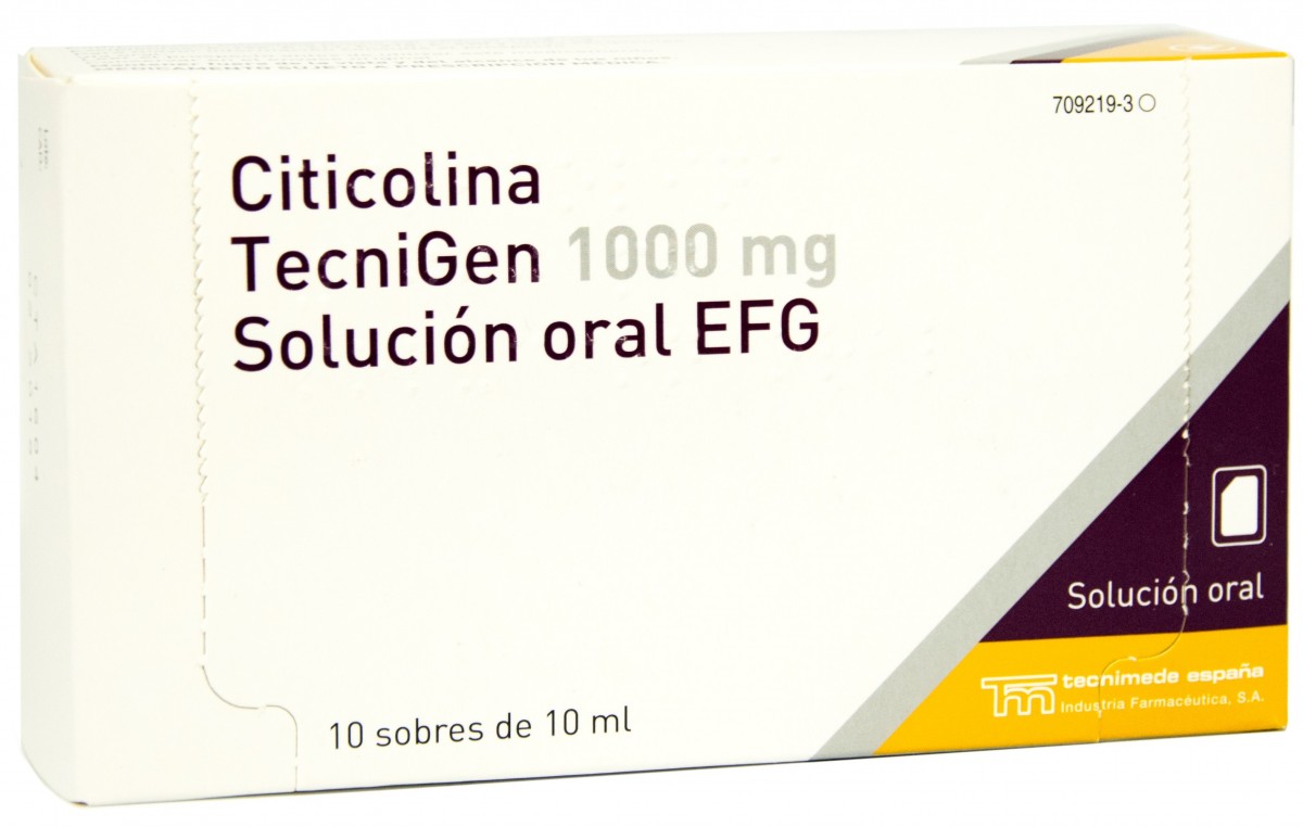 CITICOLINA TECNIGEN 1000 MG SOLUCION ORAL EFG , 10 sobres de 10 ml fotografía del envase.