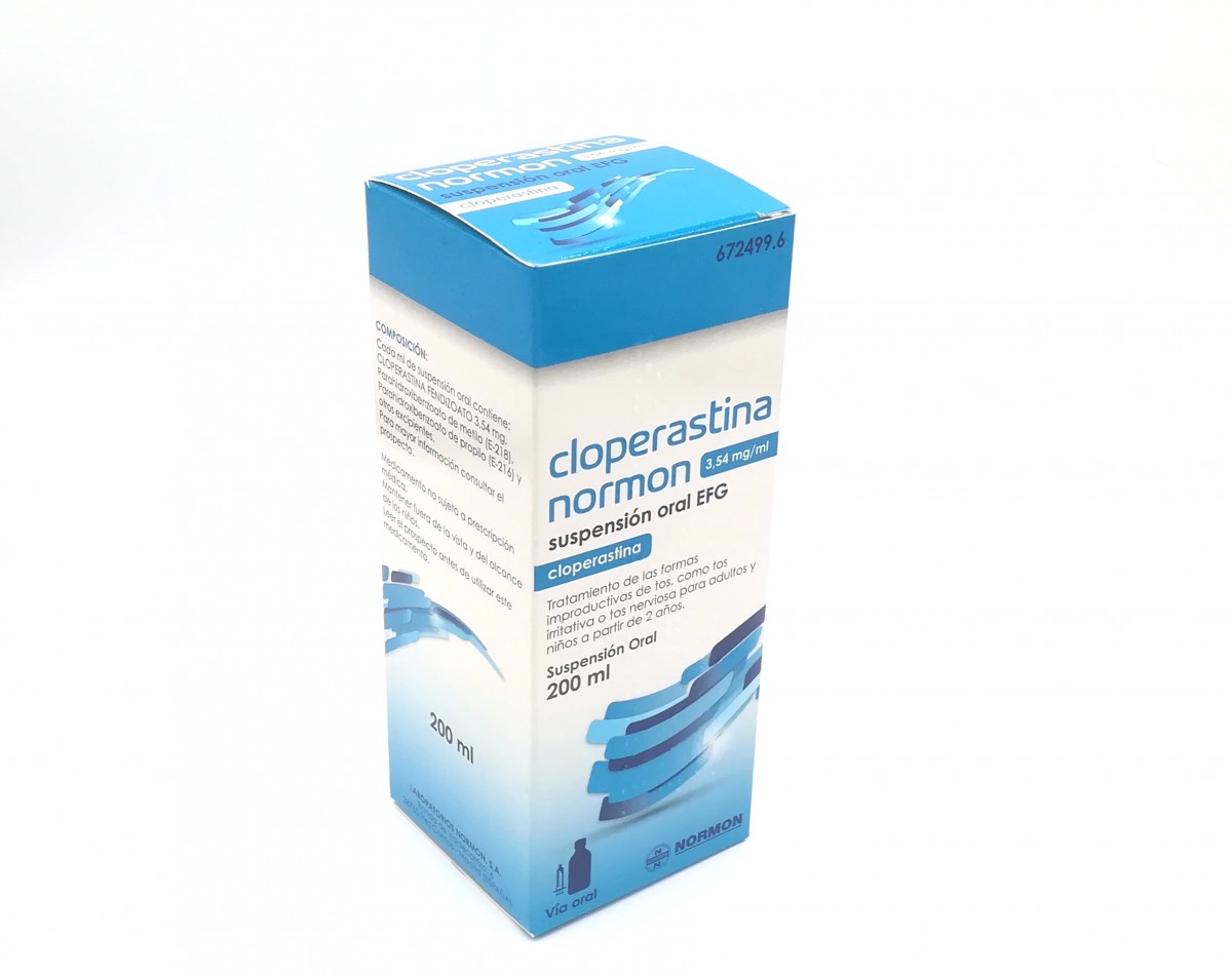 CLOPERASTINA NORMON 3,54 mg/ml SUSPENSION ORAL, 1 frasco de 200 ml fotografía del envase.