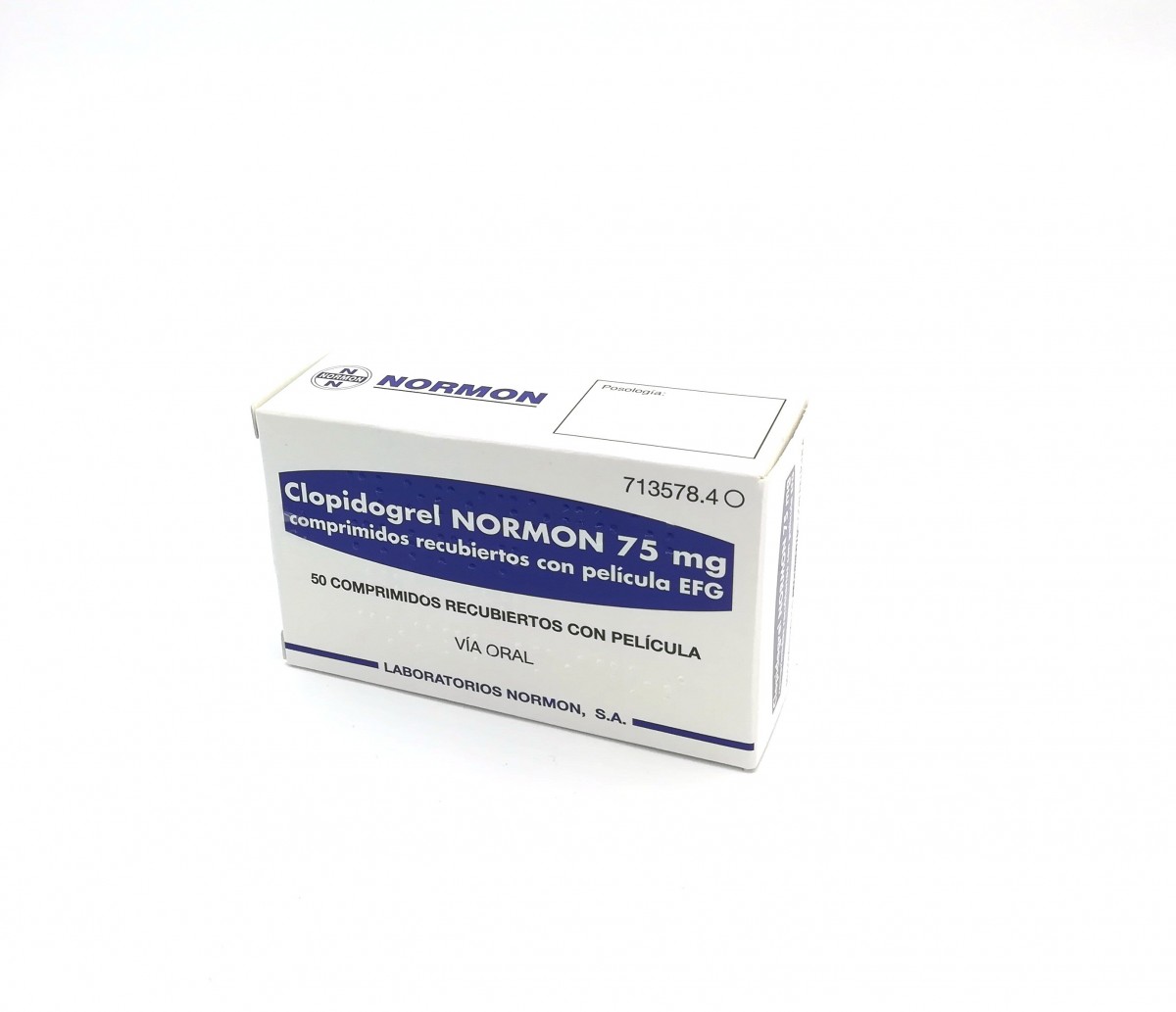CLOPIDOGREL NORMON 75 mg COMPRIMIDOS RECUBIERTOS CON PELICULA EFG, 50 comprimidos (Blister Al/PVDC/PE/PVC) fotografía del envase.