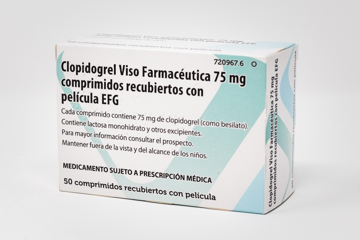 CLOPIDOGREL VISO FARMACÉUTICA 75 mg COMPRIMIDOS RECUBIERTOS CON PELICULA EFG, 50 comprimidos fotografía del envase.