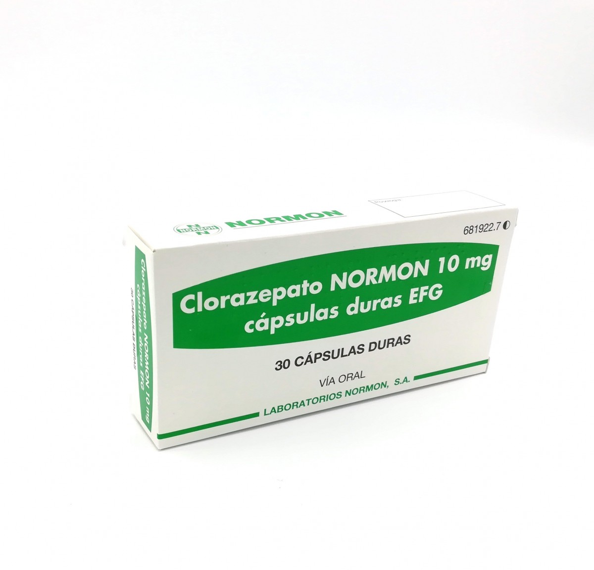 CLORAZEPATO NORMON  10 mg CAPSULAS DURAS EFG, 30 cápsulas fotografía del envase.