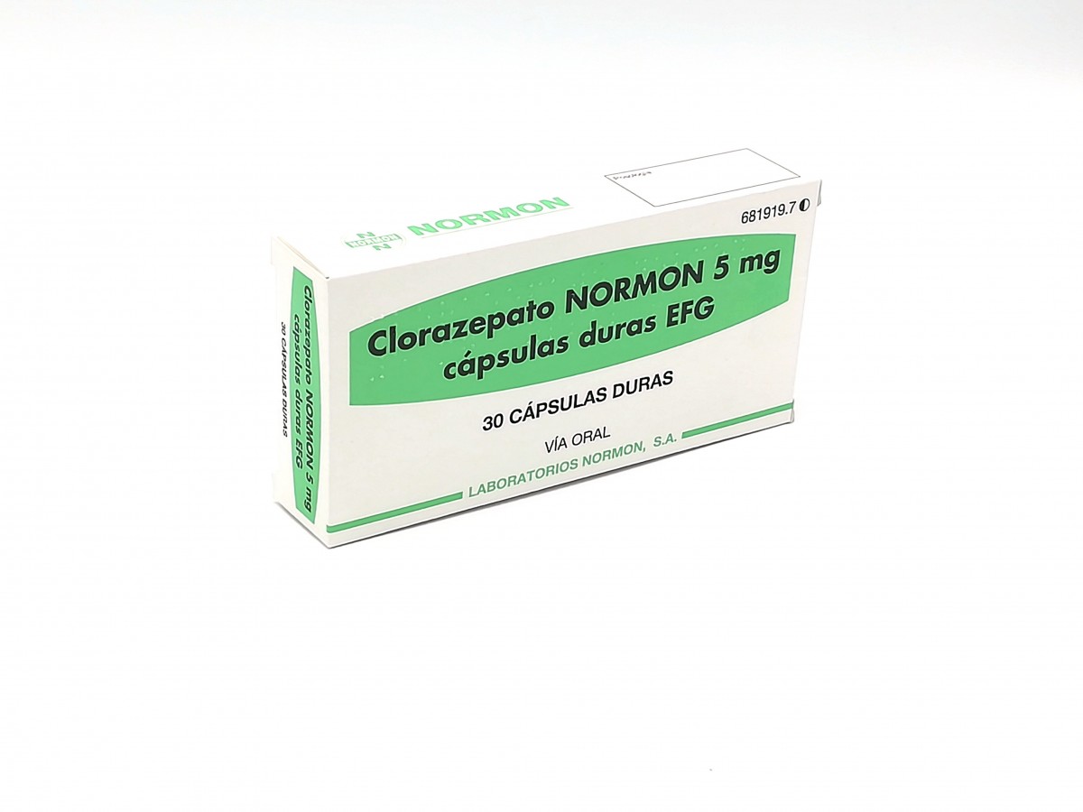 CLORAZEPATO NORMON  5 mg CAPSULAS DURAS EFG, 30 cápsulas fotografía del envase.